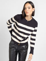 Cardigan Listrado com Botões Viscose